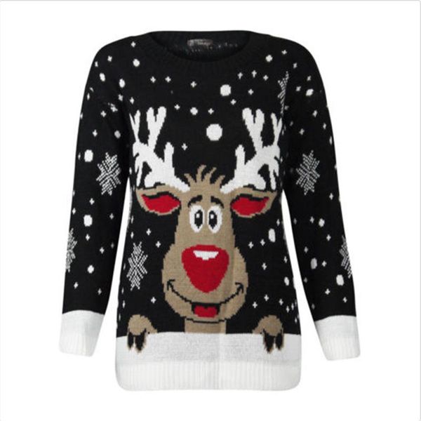 

women ugly christmas sweater deer warm knitted new long sleeve sweater jumper o-neck santa claus fashion casual blouse, White;black