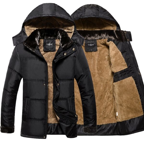 

hat high collar outerwearoat fluff lining coats parka casual thick warm winter jacket men overc jackets detachable, Tan;black