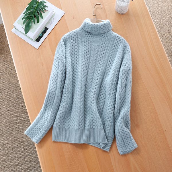 

autumn and winter new thickening 100% woolen sweater twist high collar pullover knit twisted loose sweater female lazy wind, White;black