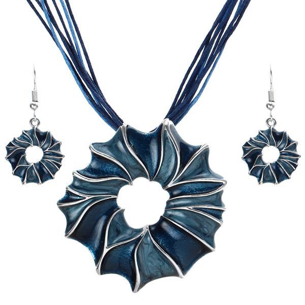 

Boho Bohemian Jewelry Sets Multi Layer Statement Silver Necklace Earrings Jewelry Set Women Nickel Free Circle Flower Jewelry