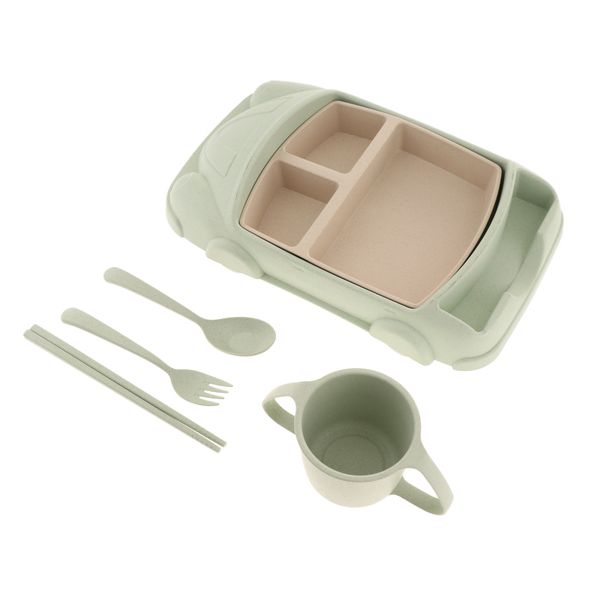 

creative kids wheat straw cartoon car feeding dish plate bowl set