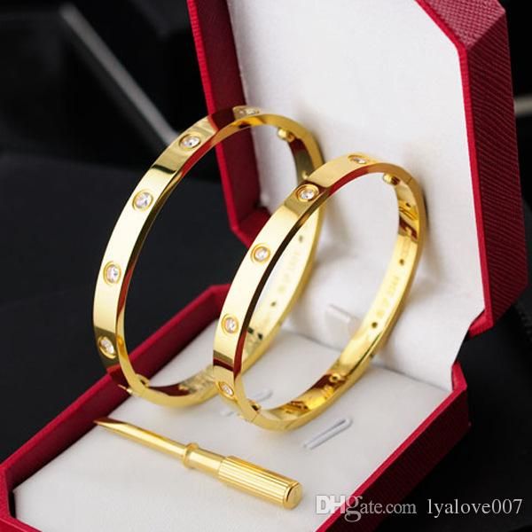 

Любовь винт браслеты 316L титана стали люксовый бренд с десять cz камень отвертка браслеты для женщин мужчин puleiras с оригинальной сумкой