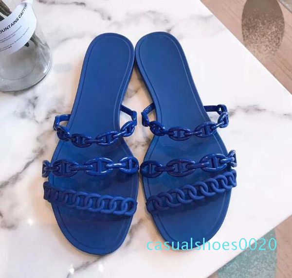 

classic lady sandals buckle metal buckle leather flat bottom beach slippers designer's luxury women's sandals large size 35-40 c20, Black