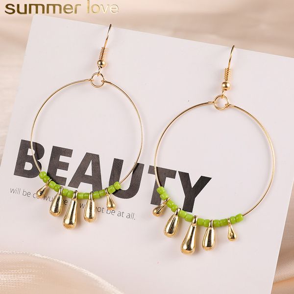 

2019 bohemia acrylic beads circle earrings for women ethnic big round hoop earring gold copper drop earring design jewlery, Golden;silver
