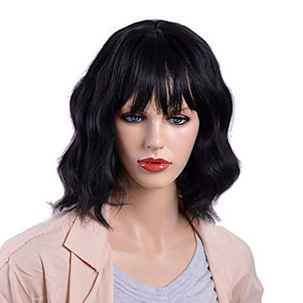 

hairjoy women natural black wig short wavy synthetic hair heat resistant fiber