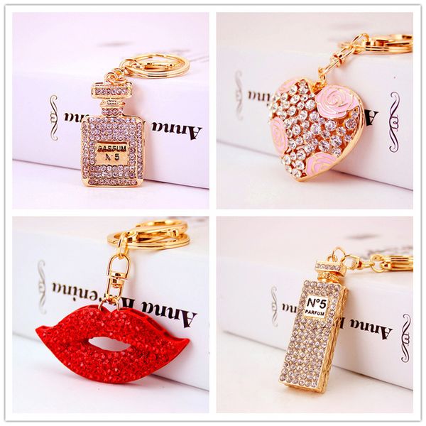 

creative perfume bottle keychain fashion brand keychain crystal crown car pendant women's tote charm gift wholesale, Silver