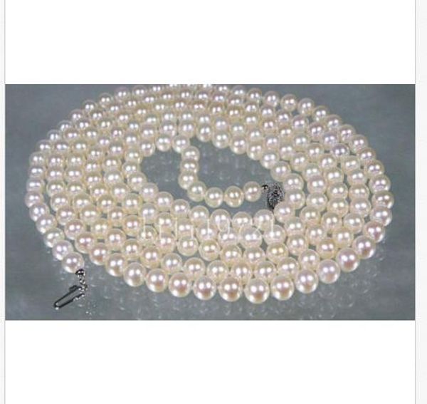 

2019 18 " genuine 5.5-6mm round white akoya pearl necklace 14k white gold clasp, Silver