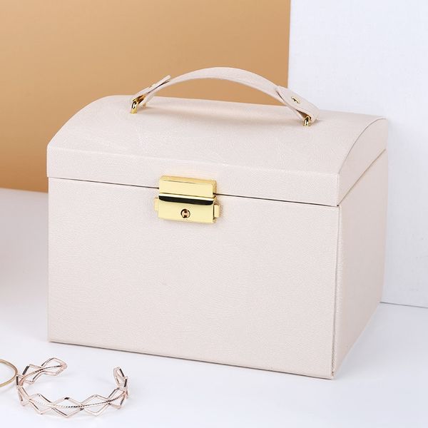 

new jewelry box large capacity leather storage jewelry box earring ring necklace with mirror watch jewelry organizer, Black;white