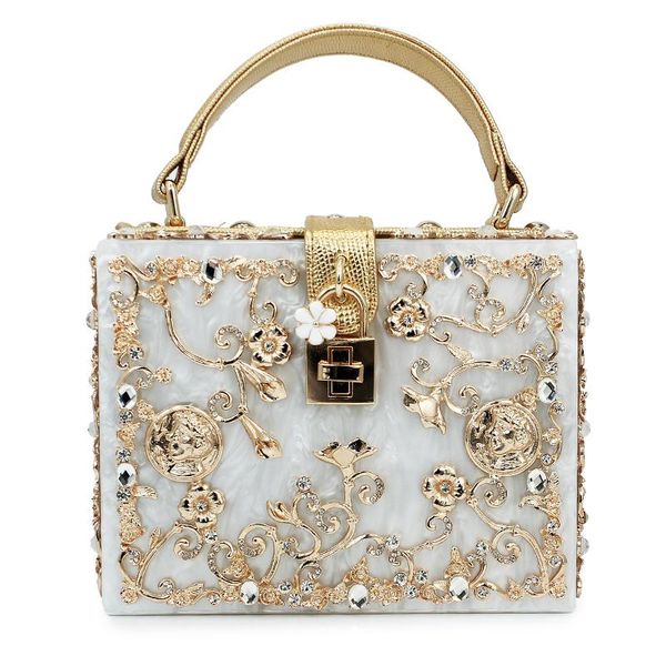 

wholesale-women lady gold diamond relief acrylic ballot lock luxury handbag evening bag clutch for party purse (c003