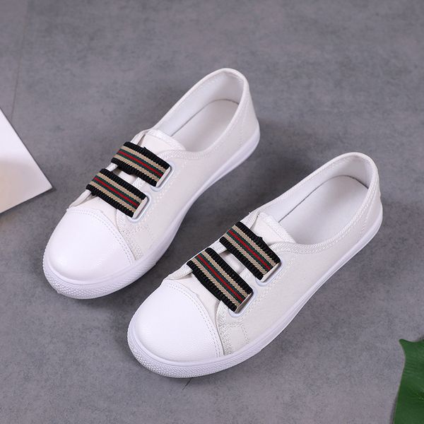 

white shoes women's 2019 spring and summer autumn new style fashion casual solid color flat casual canvas shoes, Black
