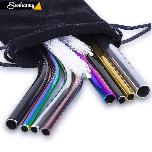

2 4 8pcs colorful reusable drinking straw 304 stainless steel metal straw with cleaner brush for mugs 20 30oz