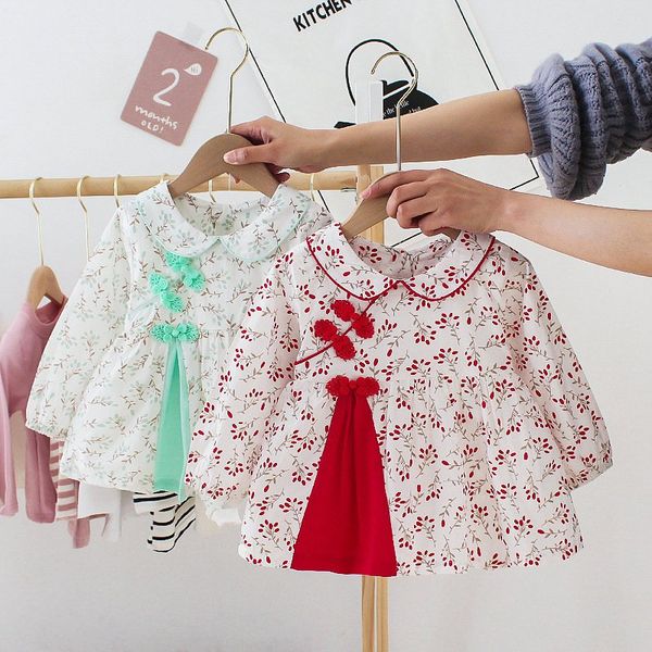 

девушки принцесса платье 2020 весна с длинным рукавом дети дети детские младенцы хан костюм печатных китайский стиль платья vestido s10679, Red;yellow