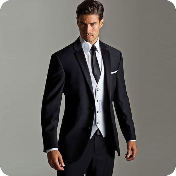 

custom black groom wedding tuxedos latest coat pant designs men suits man wear white vest 3piece bridegroom jacket slim fit groomsmen blazer, Black;gray