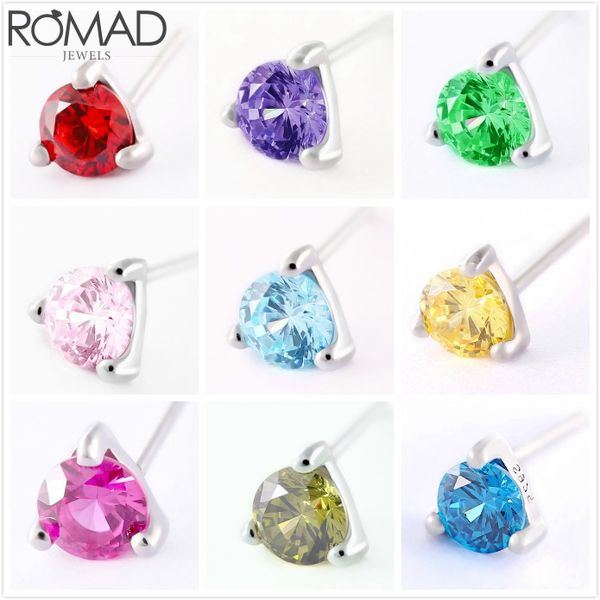 

romad 925 sterling silver earrings for women wedding birthday stone crystal earrings girl red blue gem cubic zirconia aretes r5, Golden;silver