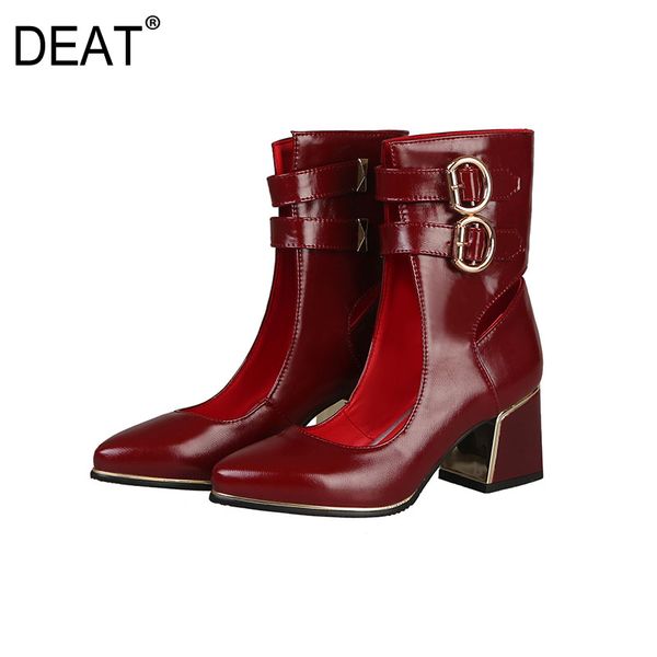 

deat] 2020 sharp toe double buckle strap personality pu leather shoes women cool boots new autumn winter fashion tide 10f606, Black