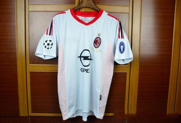 

02 03 ac milan champions final version maldini 2002-2003 shevchenko vintage jerseys rugby jerseys, Black;gray