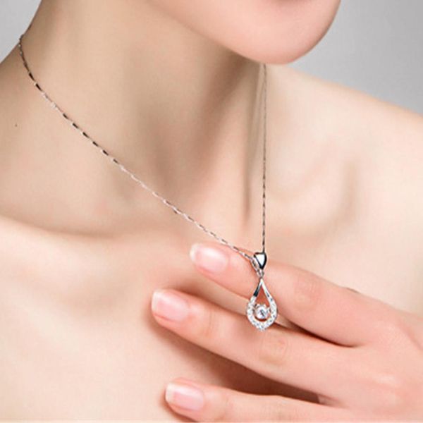 

romantic heart teardrop cubic zirconia inlaid pendant women necklace jewelry, Silver