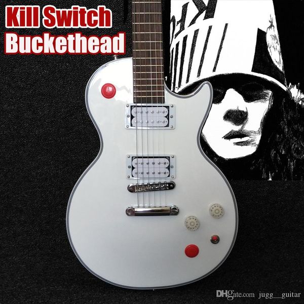 

custom arcade button killswitch buckethead signature alpine white electric guitar ebony fingerboard no inlays 24 jumbo frets selling