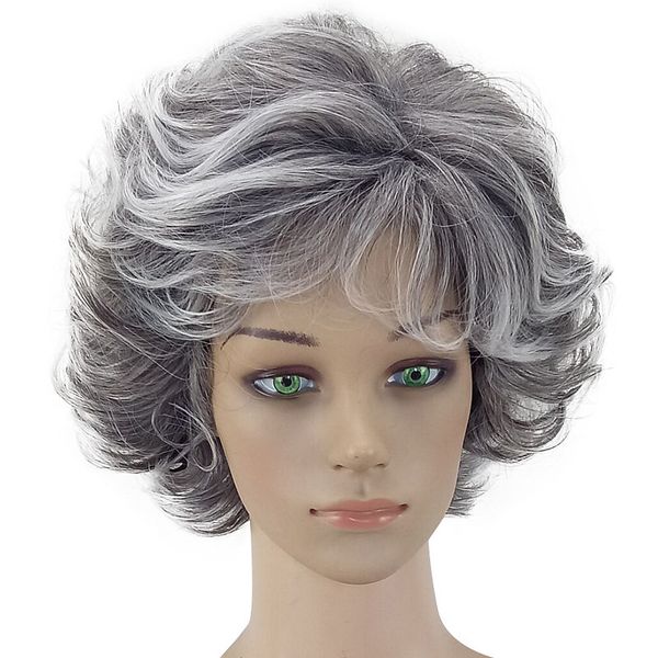 

gray short hair wigs woman natural party wig short full curly hair fashion synthetic wig 2m81106, Brown