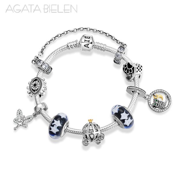 

925 sterling silver fairy tale world finished product bracelets glass beads with starry sky charm bracelet fashion jewelry, Black