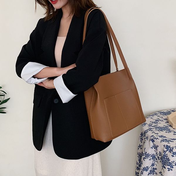 

2020 новый мешок плеча женщин вскользь корейский ретро ведро мешок большой емкости женщина