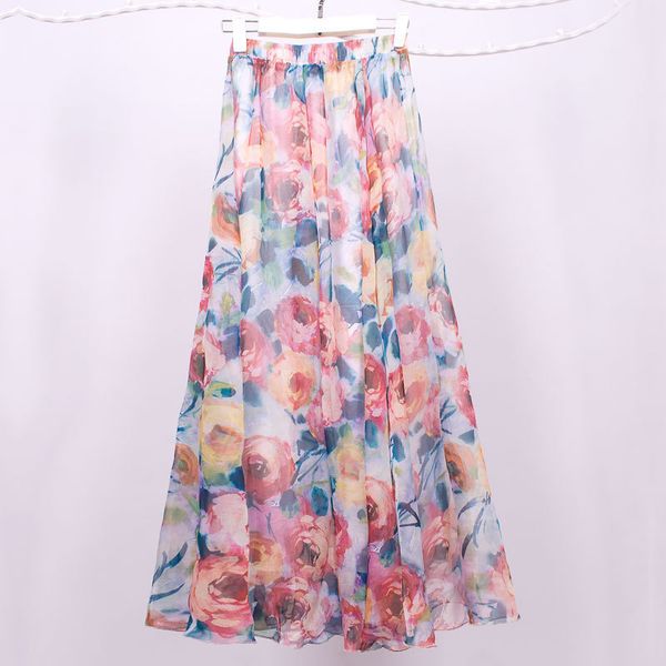 

summer wear new pattern shivering sandy beach bohemia skirt second half-body longuette chiffon half-body skirt, Black