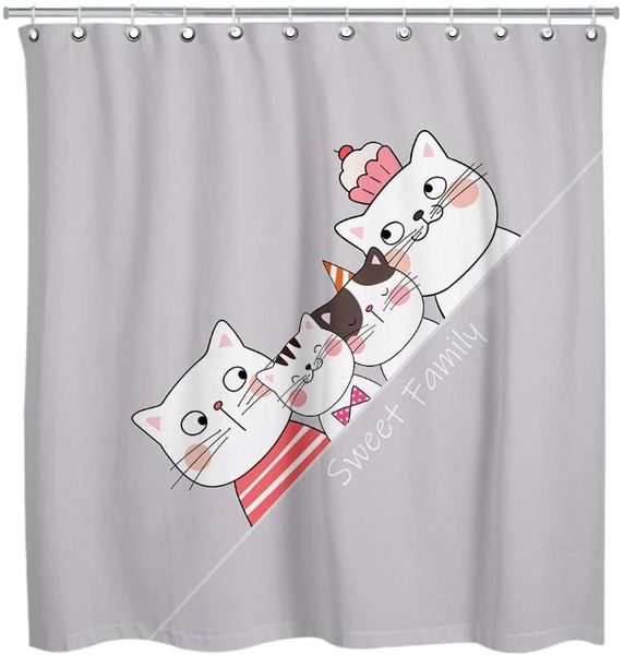 

мультфильм занавес cute cat pattern водонепроницаемый ткани душ занавес ванная комната душ пункт 12 hook