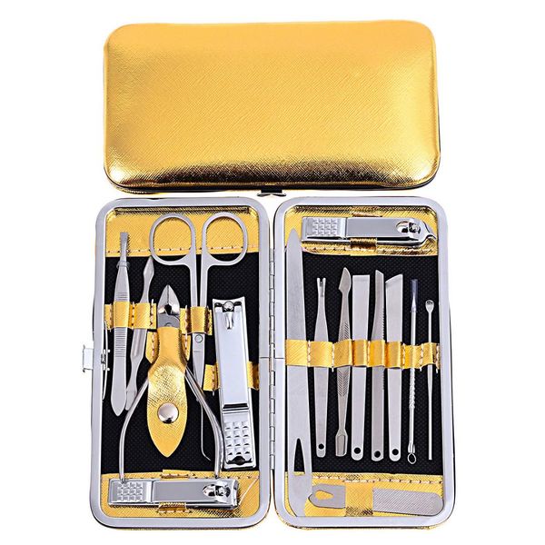 

16pcs professional pedicure set nail clippers stainless steel nail clippers scissors manicure kits art tools with gold kit