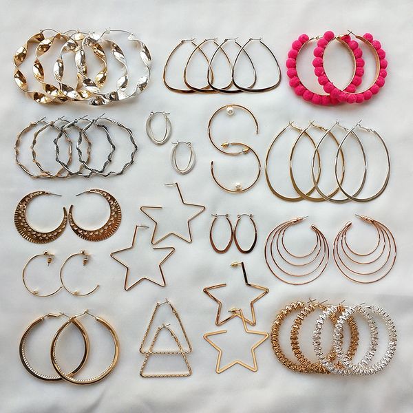 

fashion gold color hoop earrings many shaped twist circle crystal big small earrings brincos jewelry gift for women lady 2019, Golden;silver