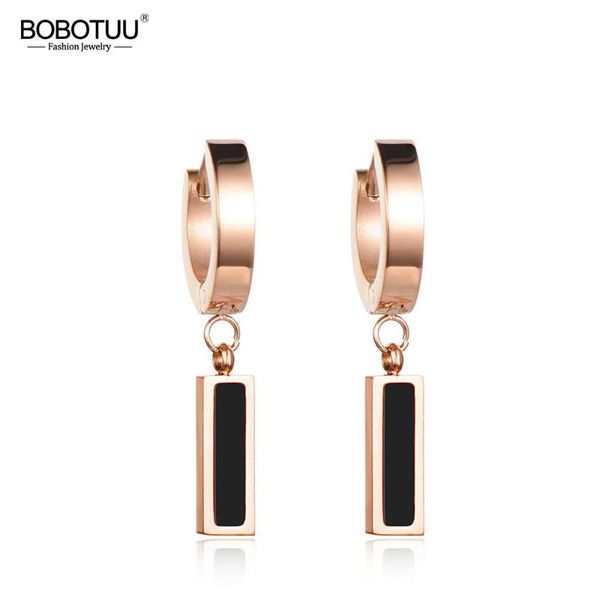 

bobotuu fashion white & black shell hoop earrings for women rose gold color titanium steel female party earrings jewelry be17044, Golden;silver
