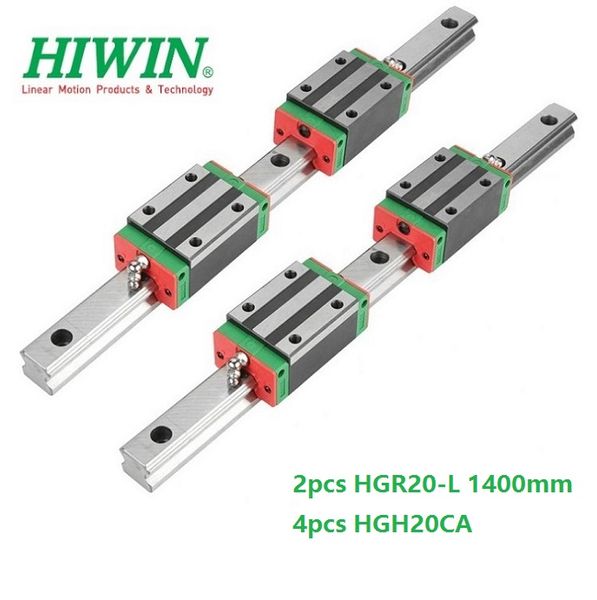 2 PCS Novo Hiwin HG20 - Guia Linear 1400mm / Rolamento de Trilho + 4 Pcs HGH20CA Linear Blocos Estreitos para Peças de Roteador CNC