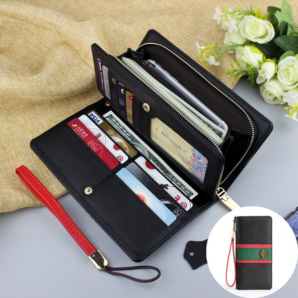 

модельер марка натуральная кожа женщины кошельки длинные молнии кошелек дамы кожаный бумажник женский клатч большой емкости кошелек y190701, Red;black