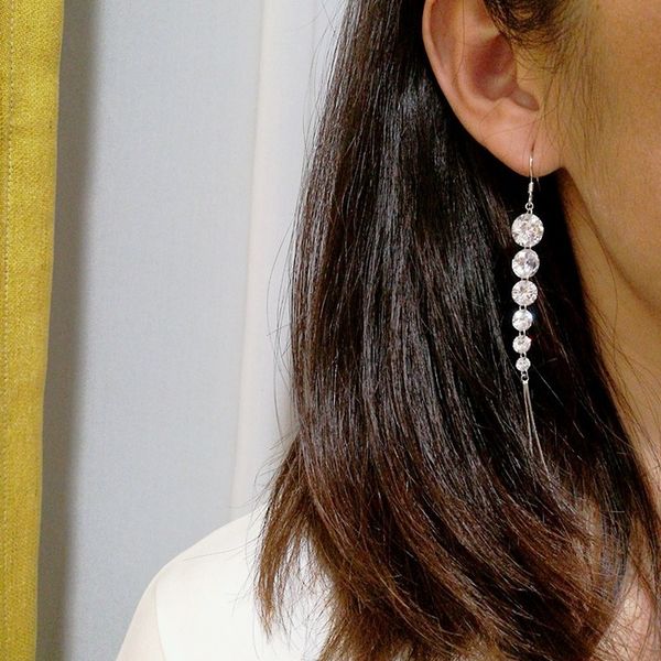 

s925 sterling silver earings fashion jewelry long zircon earrings tassel crystal earring female drop ear rings anti-allergy, Golden;silver