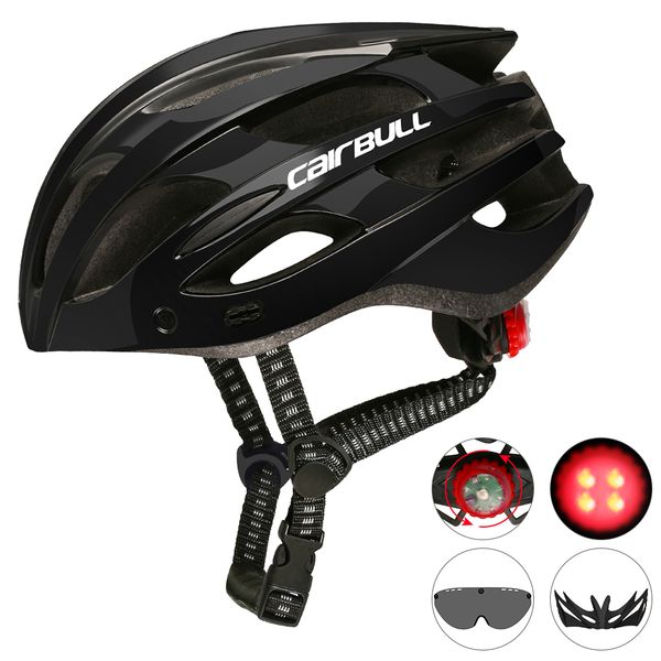 

ultralight bike helmet with safety light removable visor goggles cycling bicycle safety helmet 22 vents for road mountain bike