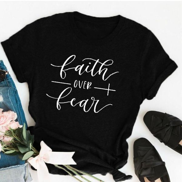 

faith over fear christian fearless slogan clothing for women faith t-shirt vintage girl religion shirt graphic tees blgfc, Black