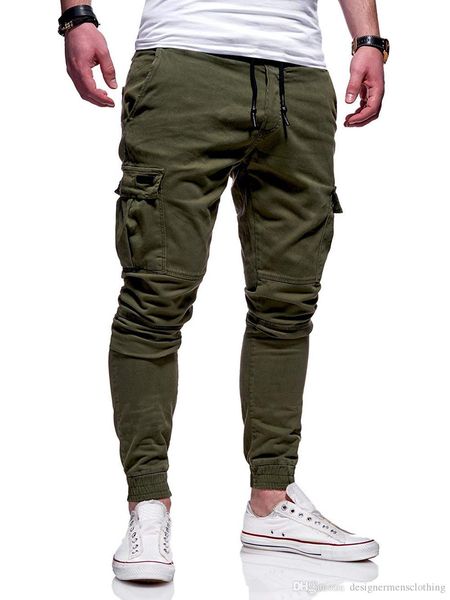 

causal striped cargo pants male sports pants skinny fitness men drawstring trousers fashion running clothing, Black