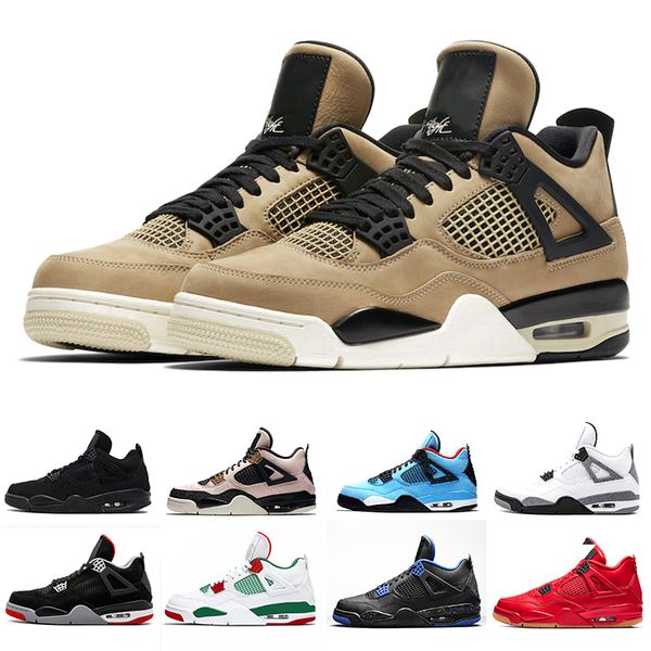 

original box 4s mushroom 4 men basketball shoes bred 2019fiba pizzeria singles day royalty black cat mens trainers sports sneakers 36-45