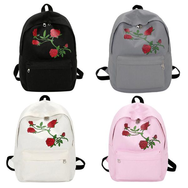 

preppy chic women canvas flower embroidery large capacity school backpack