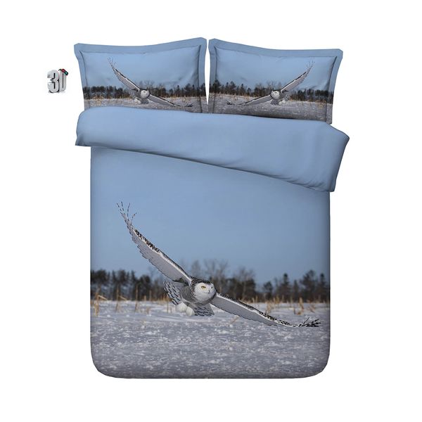 150x200cm 3d Flying Owl Print Duvet Cover Set Bedding With
