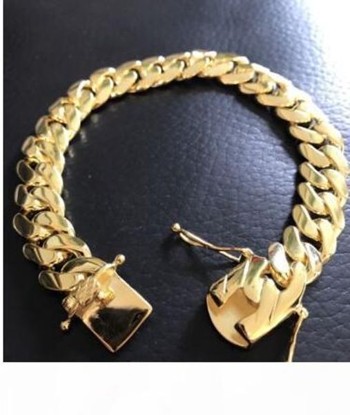 

mens cuban miami link bracelet 14k gold filled over solid 10mm wide, Black