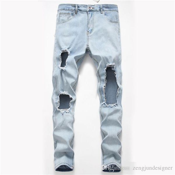 

mens summer desinger hole jeans solid color fashion style homme clothing hip hop streetwear casual apparel, Blue