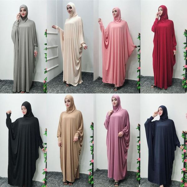 

ramadan wear muslim traditional woman abaya dress with hijab full cover solid plus size islamic costumes kimono robe, Red