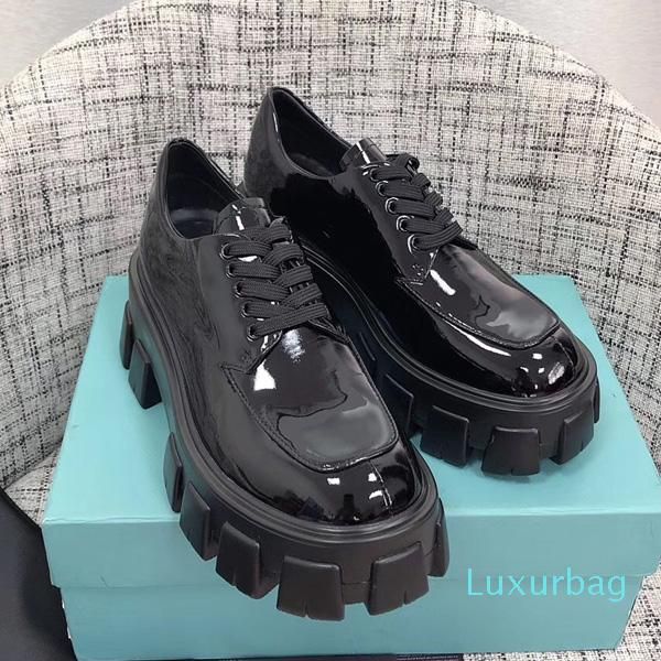 

2019 fashion designer women shoes fashion british shoes round toe martin shoe patent leather thick bottom round toes matte leather, Black