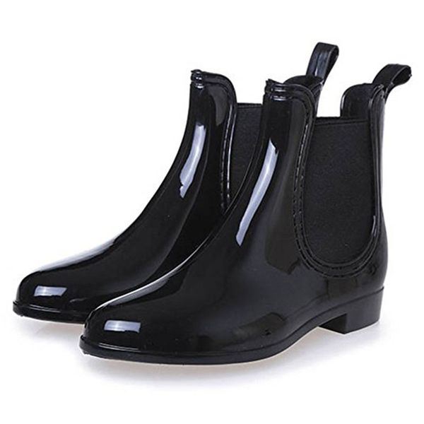 

saguaro 2019 new rubber for pvc ankle rain boots waterproof trendy jelly women boot elastic band rainy shoes woman mx200324, Black
