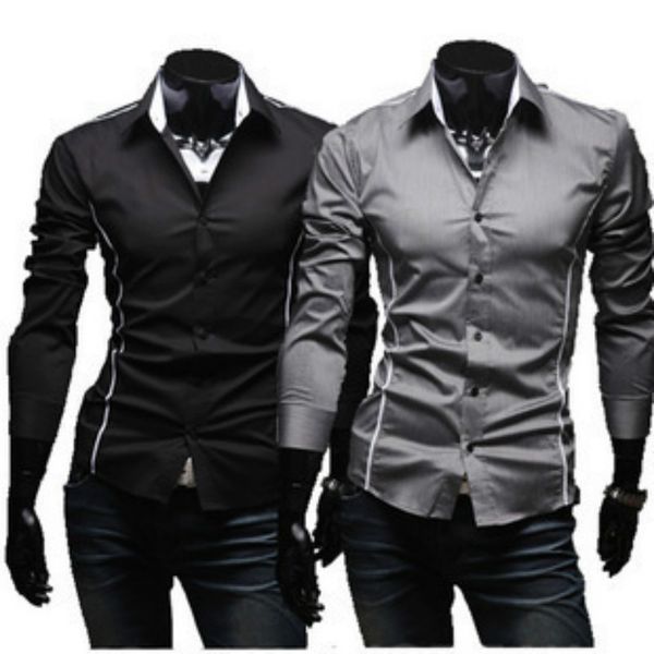 

mens fashion luxury stylish casual designer dress shirt muscle fit shirts 3 colors male slim casual luxury long sleeved shirts new, White;black