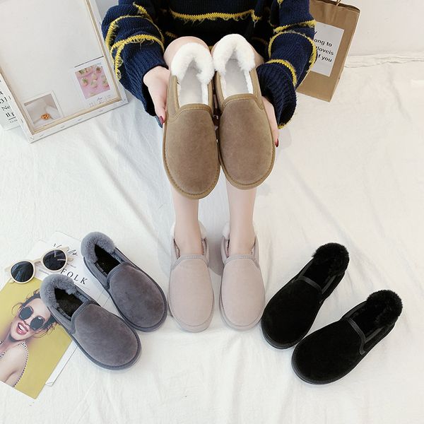 

new style mian bao xie couples cotton-padded shoes plus velvet slip-on snow boots low short boots, Black