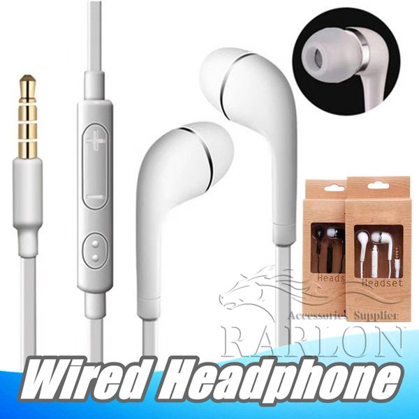 

j5 earphones headphone with mic in ear 3.5mm earbud with voice control heatset for samsung galaxy s4 s6 s8 mp3 mp4 with packaging