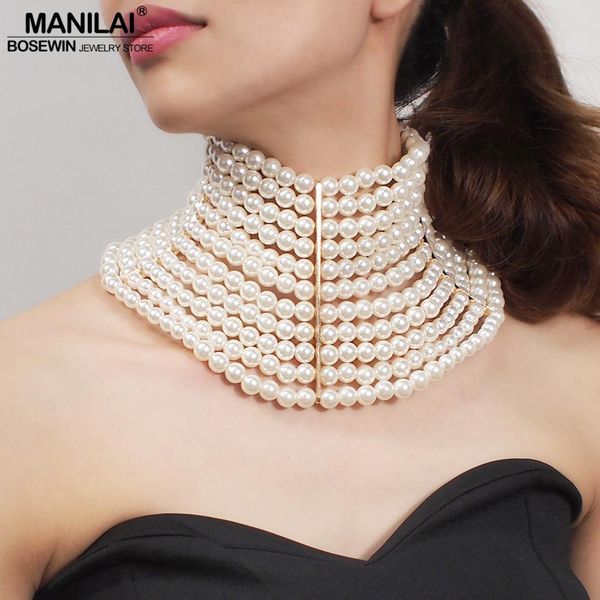 

manilai марка имитация pearl заявление ожерелье для женщин воротника шариков choker ожерелье свадебного платье бисер ювелирных изделий 2019, Silver