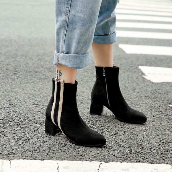 

rock shoes woman high heel boots luxury designer winter women zipper martins heels 2019 large size pointy rubber ankle fashion, Black