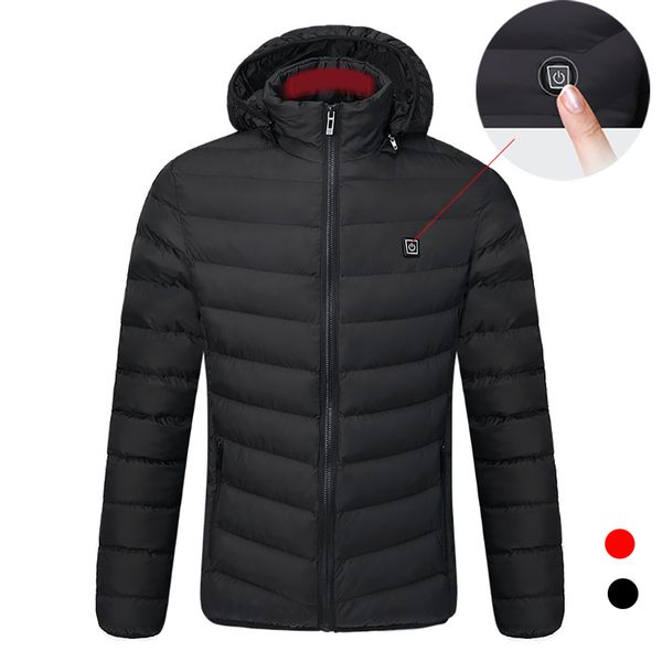 

2018 new ourdoor electric heating jackets men women feather down cotton heated coats winter thermal warm hooded clothing l-4xl, Blue;black